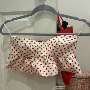 super cute white with red pattern tube top